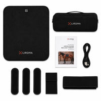 Complete set van de Liroma Flex: pad, opbergcase, straps, USB-kabel en handleiding